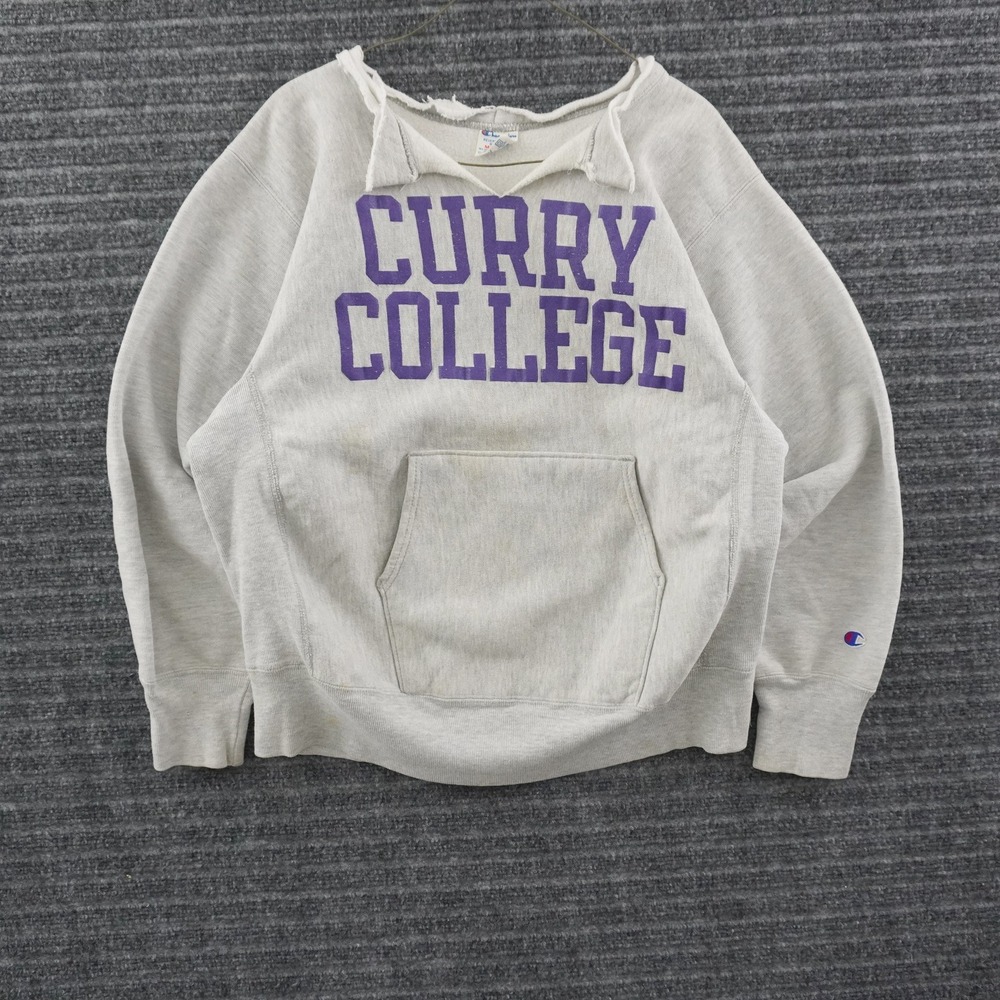 Vintage 80s Champion Reverse Weave Sweatshirt Men Medium Gray Curry College